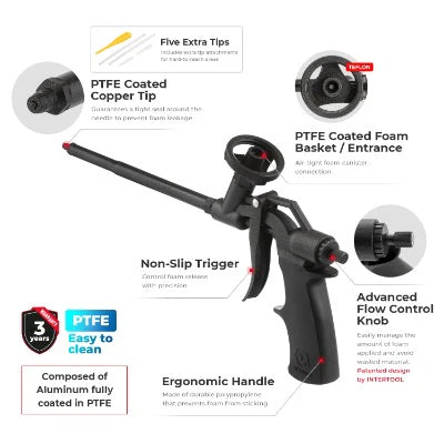 Intertool Storm Foam Dispensing Gun - Fully PTFE Basket & Needle with 6mm Tip - Image 3