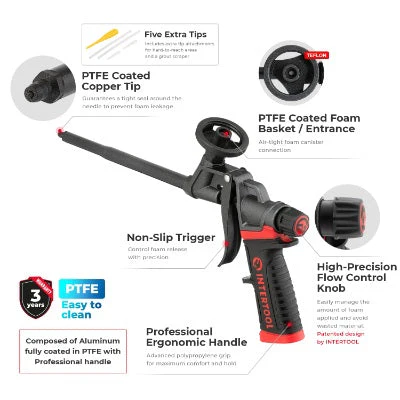 Intertool Storm Foam Dispensing Gun - Fully PTFE Basket &  Needle with 6mm Tip & Ergonomic Handle - Image 2