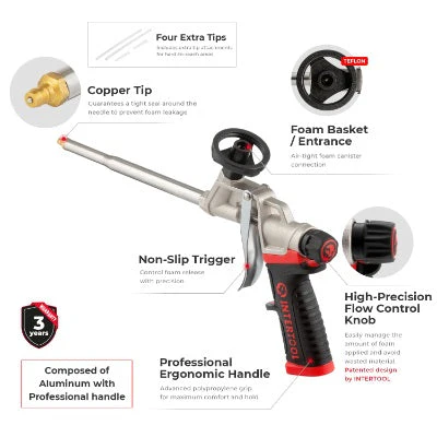 Intertool Storm Foam Dispensing Gun - PTFE Basket & Aluminum Needle with 6mm Brass Tip - Image 2