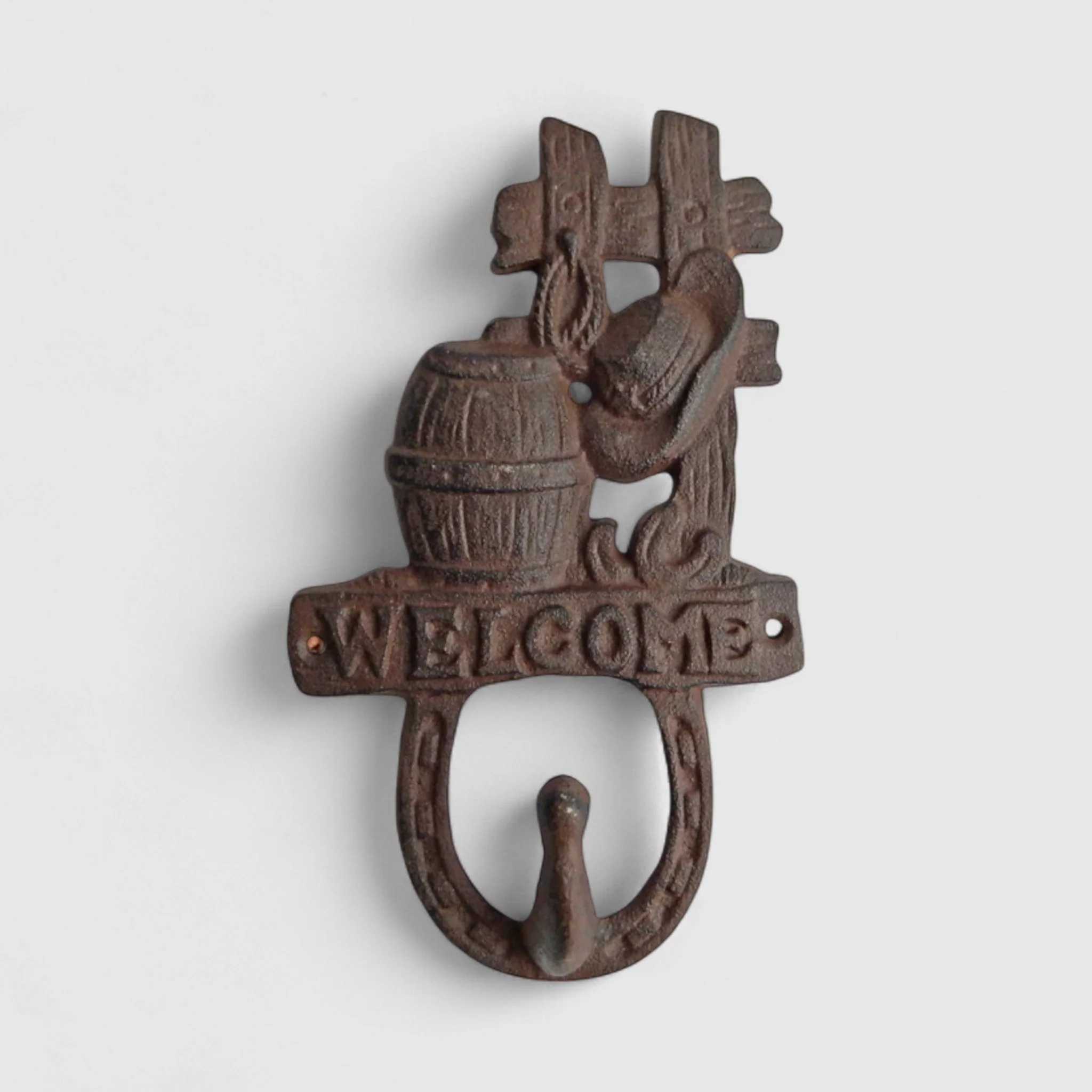 Inviting Cast Iron Welcome Barrel Hook - Rustic Entryway Accent - Image 2