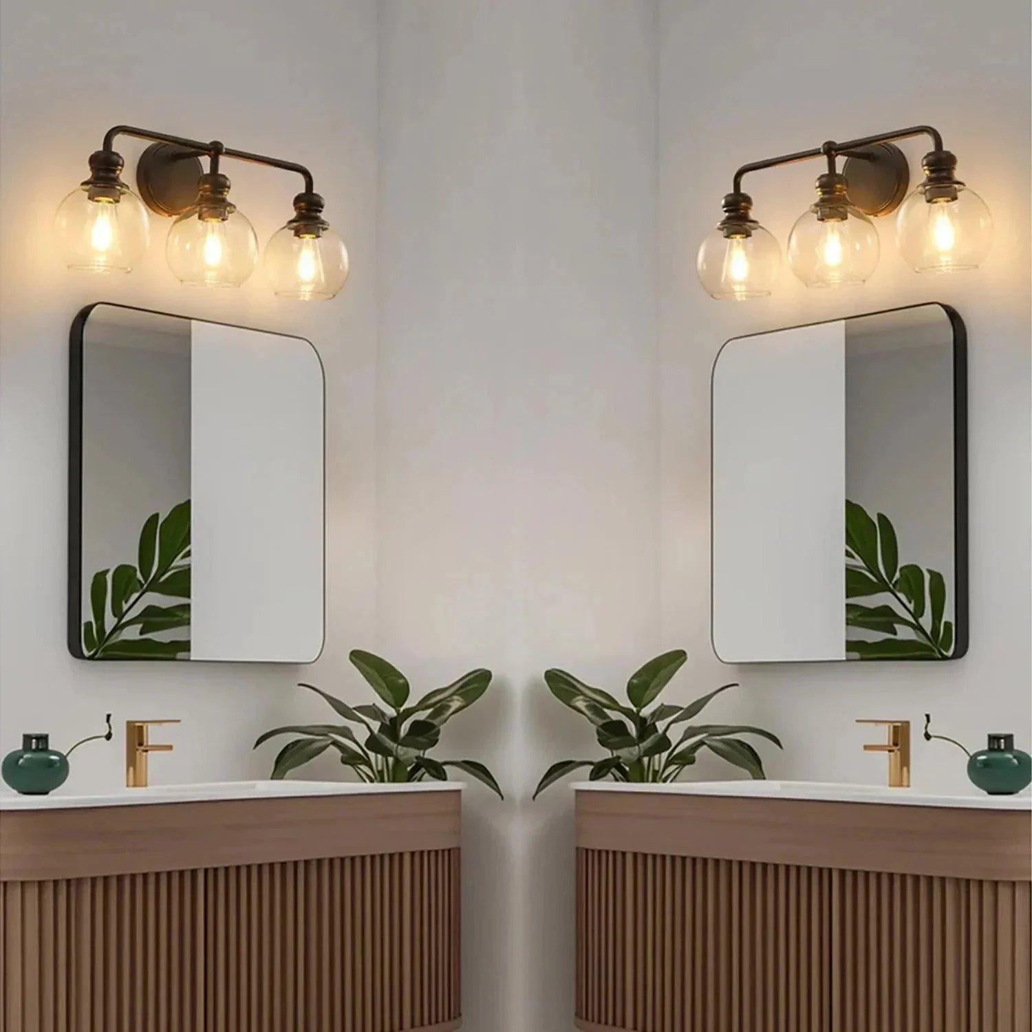 Irvine Black Modern Clear Glass 3-Light Vanity Light - Image 2