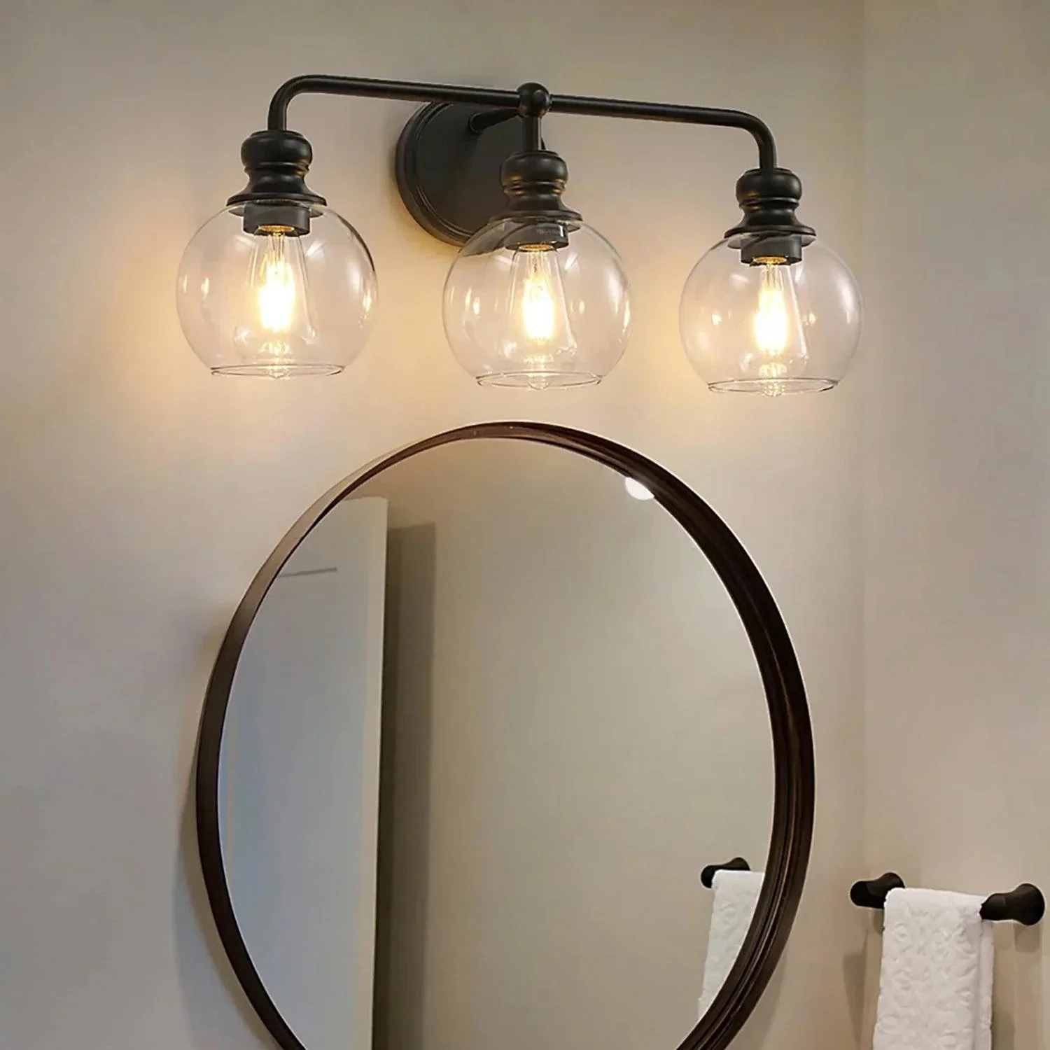 Irvine Black Modern Clear Glass 3-Light Vanity Light - Image 4
