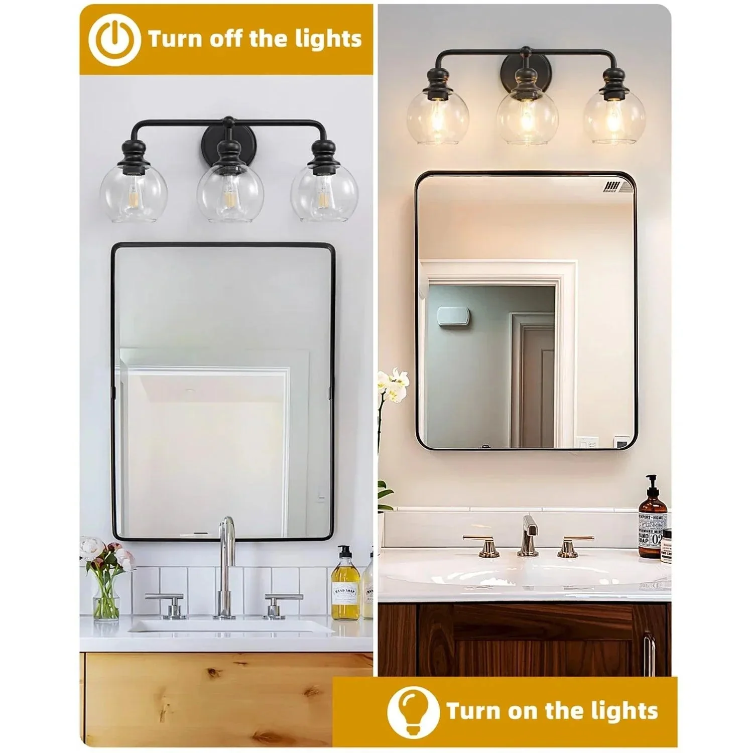 Irvine Black Modern Clear Glass 3-Light Vanity Light - Image 5