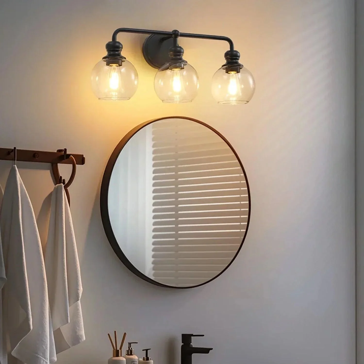 Irvine Black Modern Clear Glass 3-Light Vanity Light - Image 6