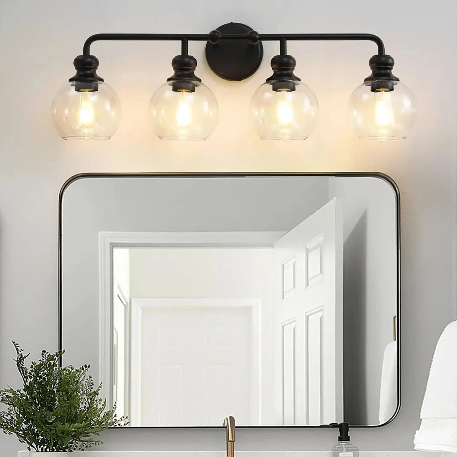 Irvine Black Modern Clear Glass 4-Light Vanity Light - Image 2
