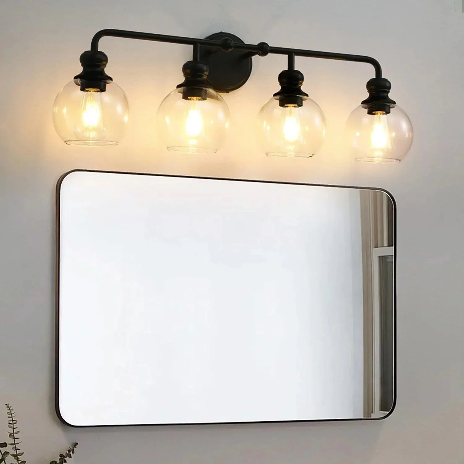 Irvine Black Modern Clear Glass 4-Light Vanity Light - Image 4