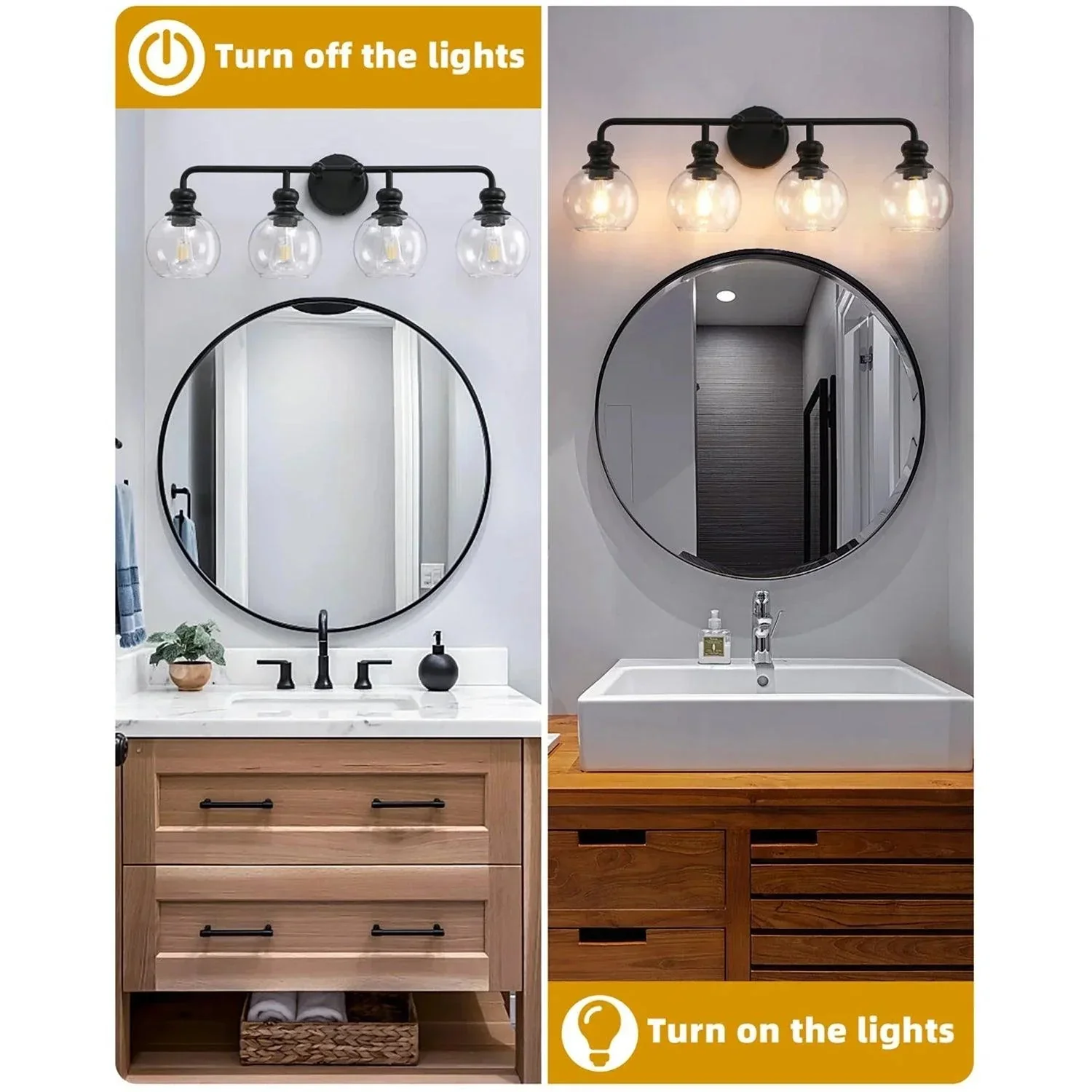Irvine Black Modern Clear Glass 4-Light Vanity Light - Image 5