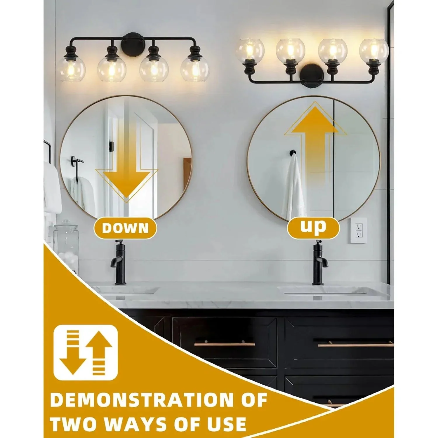 Irvine Black Modern Clear Glass 4-Light Vanity Light - Image 6