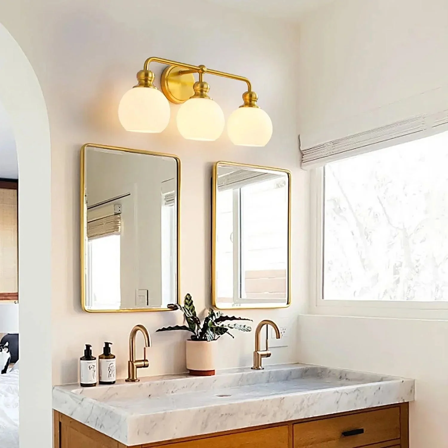 Irvine Gold Modern Frosted Glass 3-Light Vanity Light - Image 2