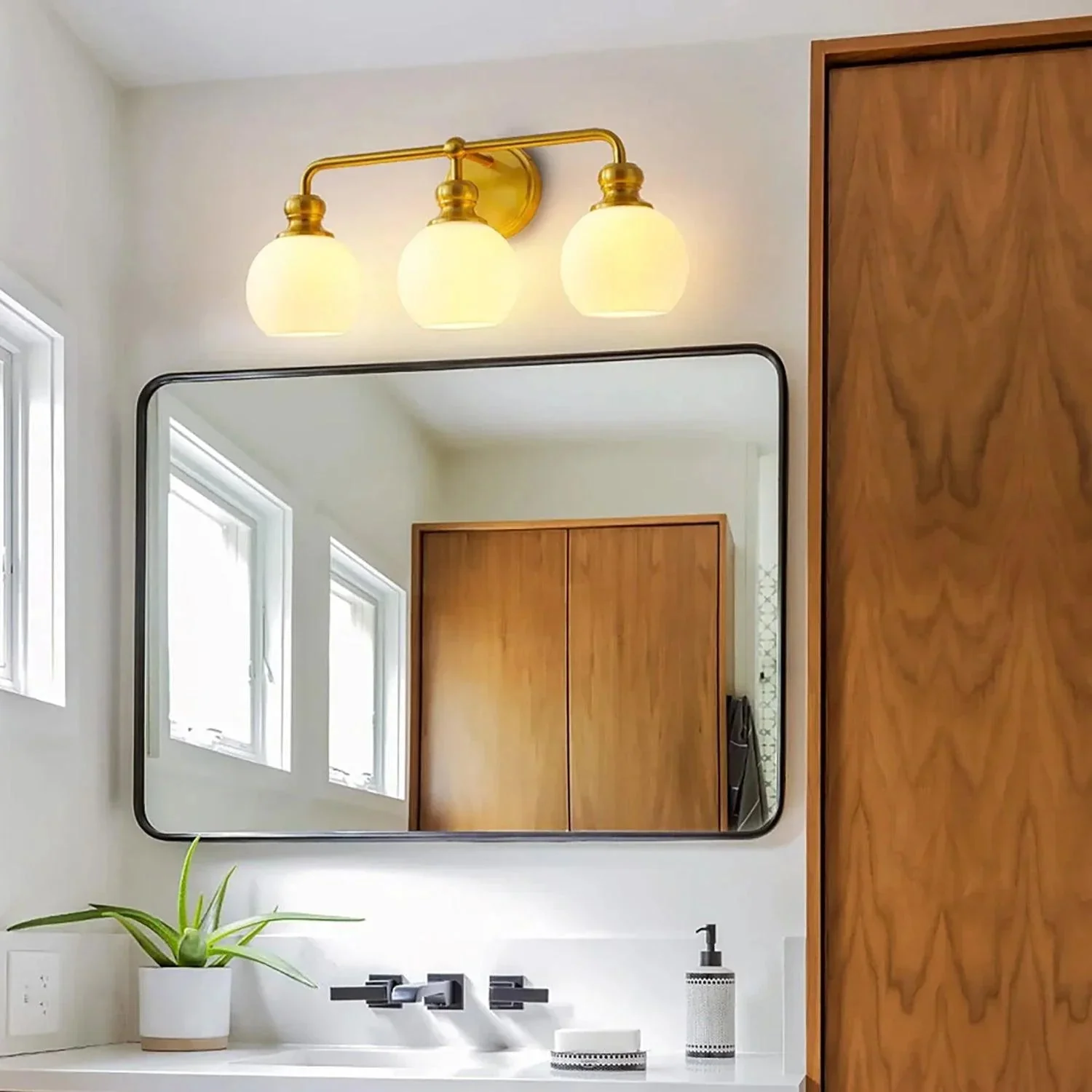 Irvine Gold Modern Frosted Glass 3-Light Vanity Light - Image 4