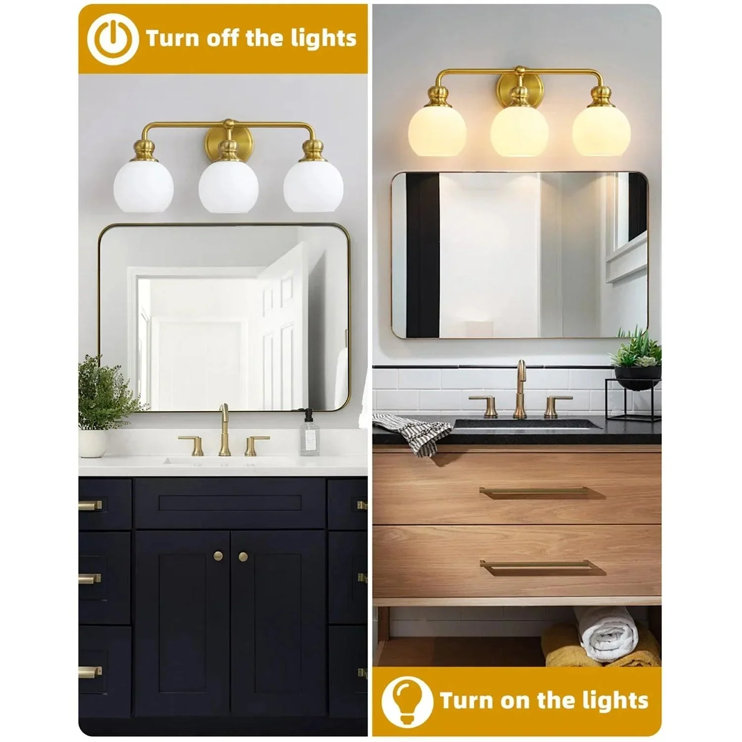 Irvine Gold Modern Frosted Glass 3-Light Vanity Light - Image 6