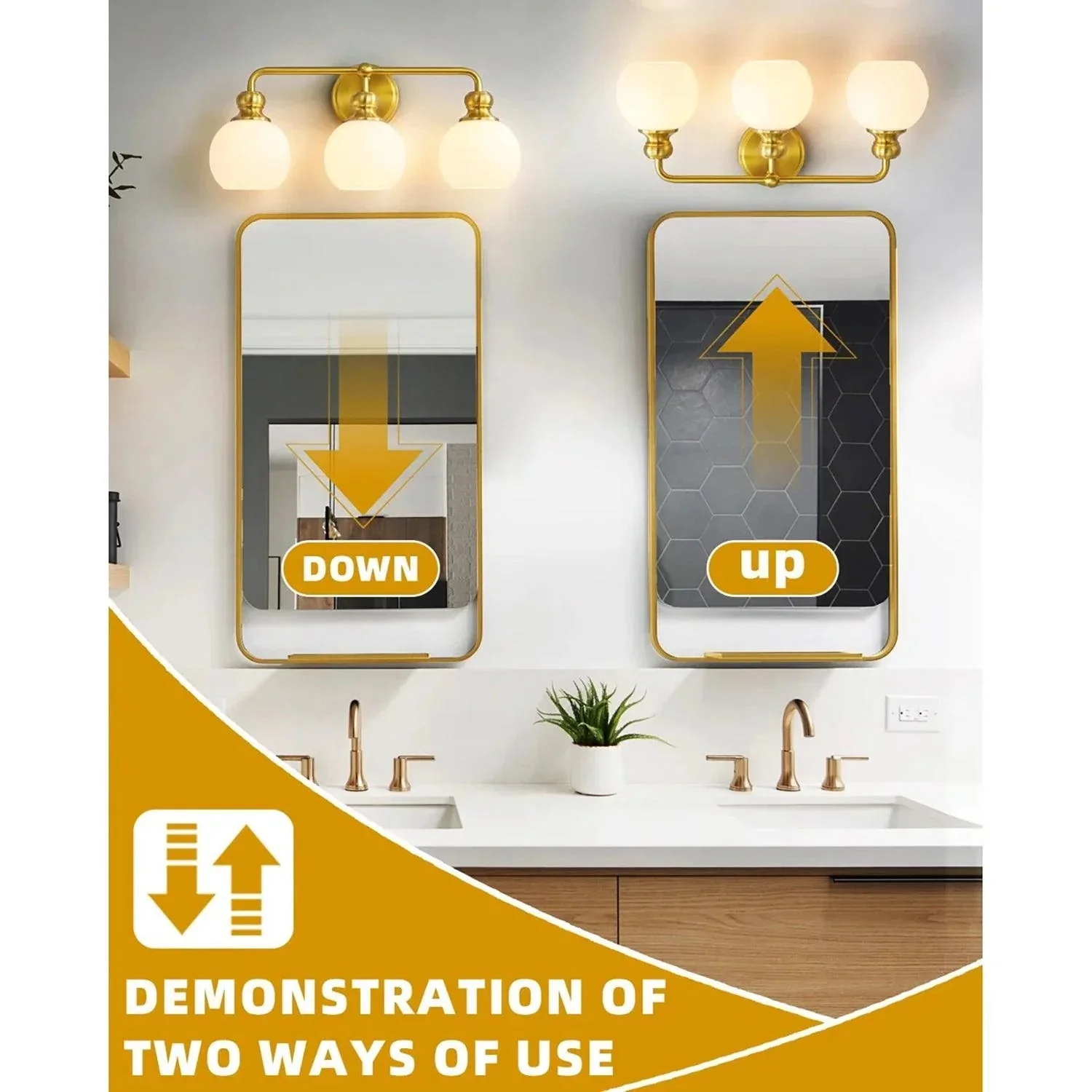 Irvine Gold Modern Frosted Glass 3-Light Vanity Light - Image 7