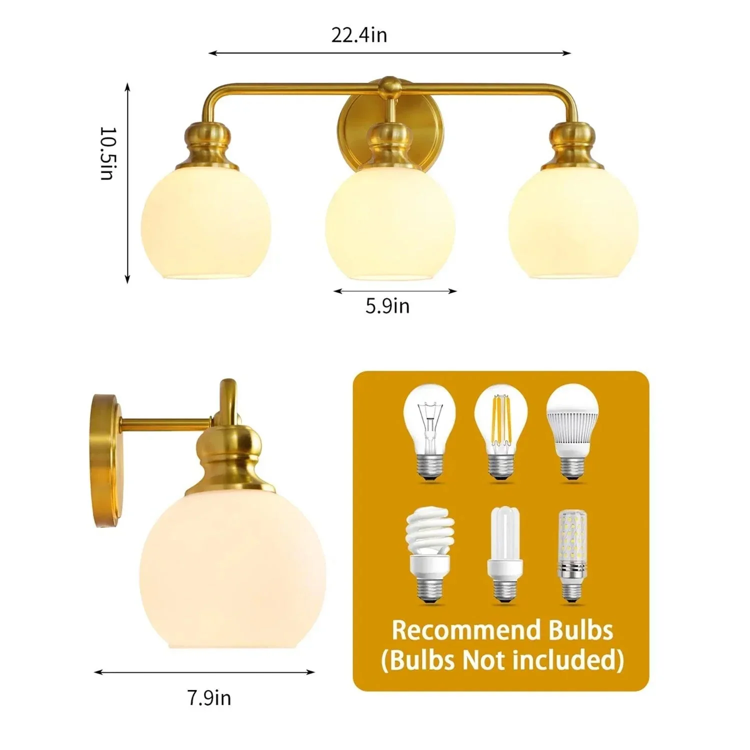 Irvine Gold Modern Frosted Glass 3-Light Vanity Light - Image 8