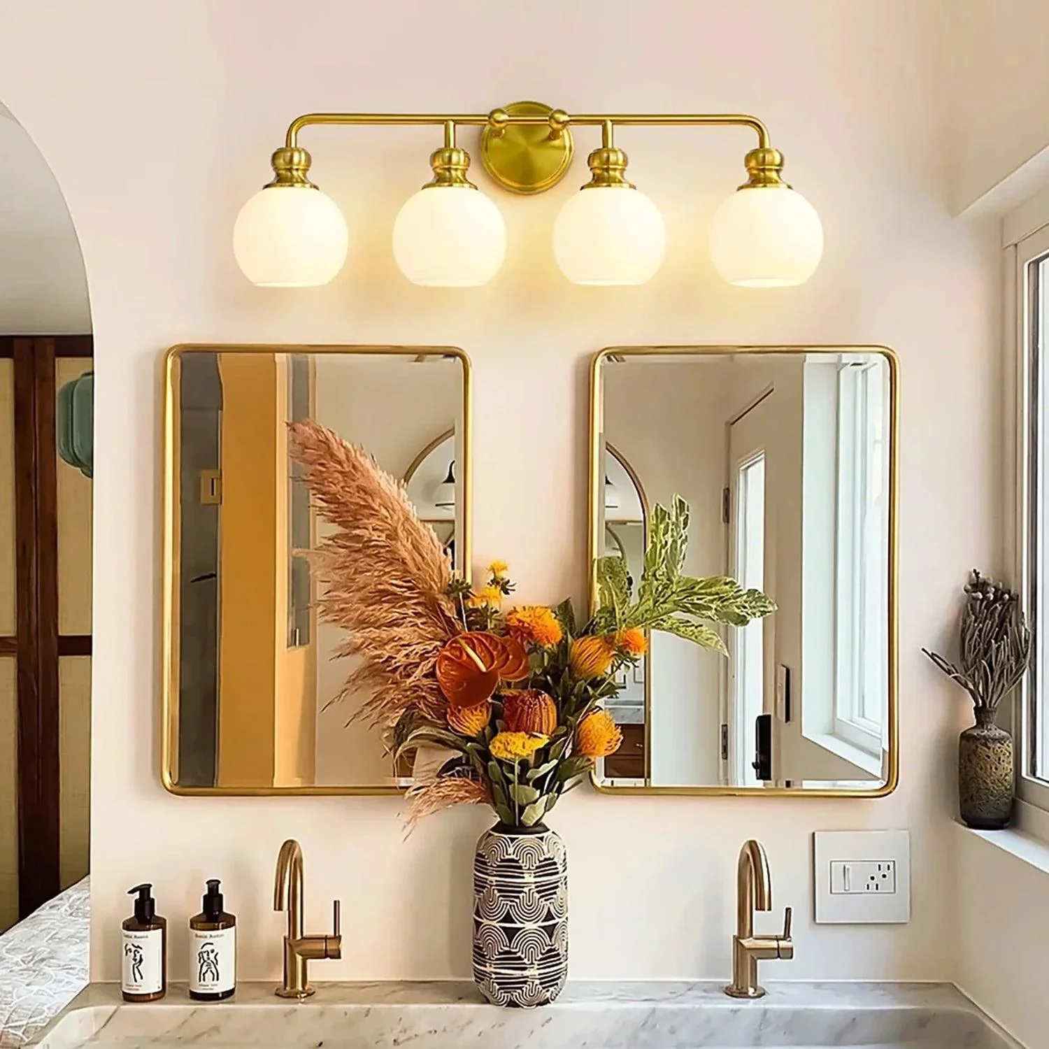 Irvine Gold Modern Frosted Glass 4-Light Vanity Light - Image 2