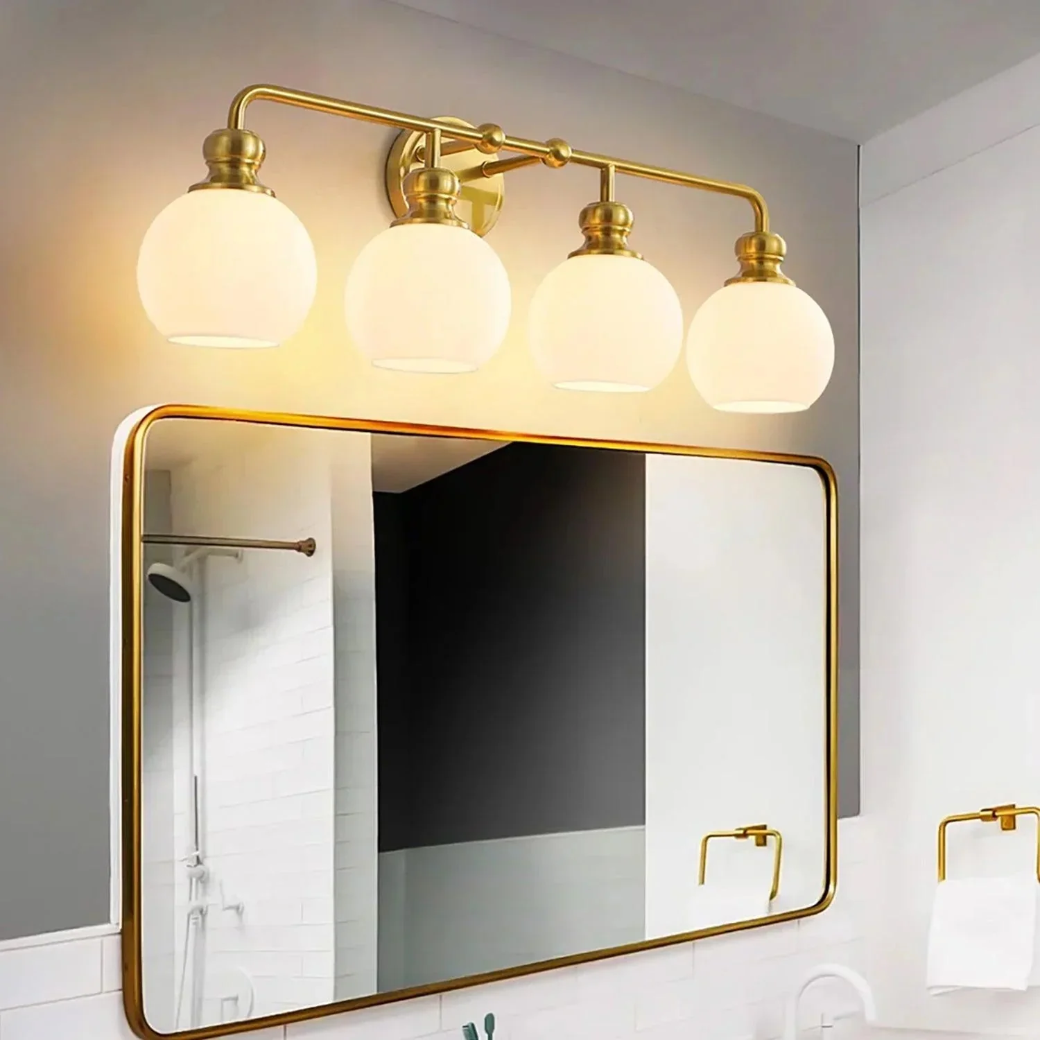 Irvine Gold Modern Frosted Glass 4-Light Vanity Light - Image 4