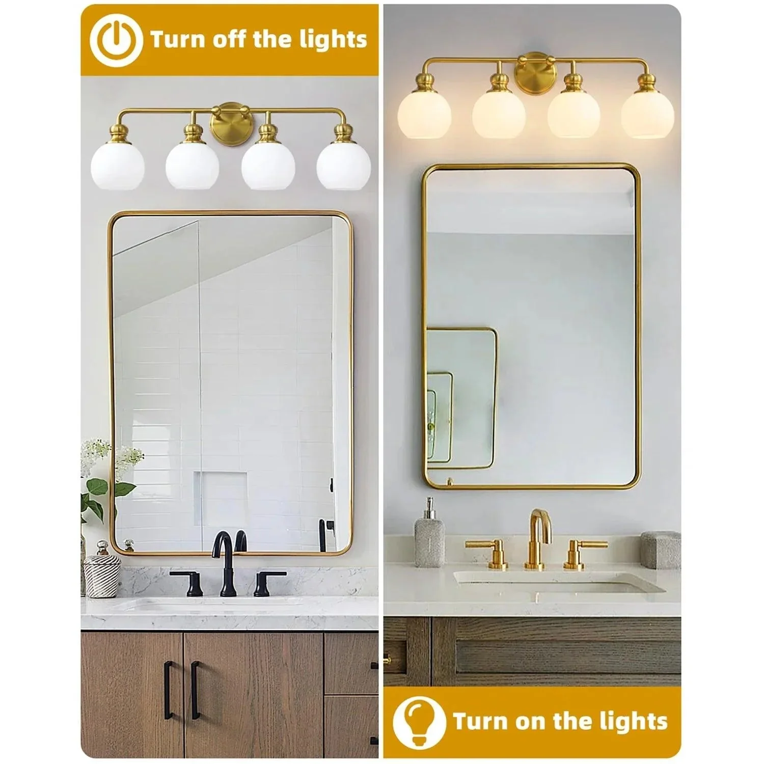 Irvine Gold Modern Frosted Glass 4-Light Vanity Light - Image 5
