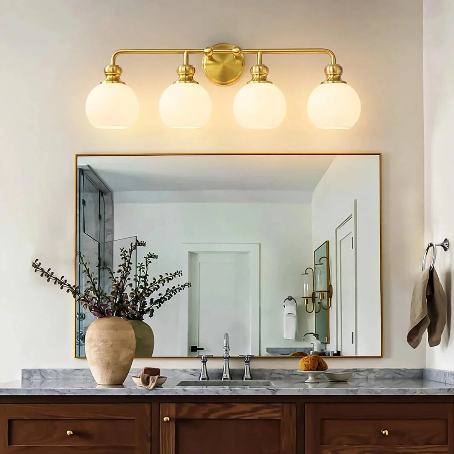 Irvine Gold Modern Frosted Glass 4-Light Vanity Light - Image 8
