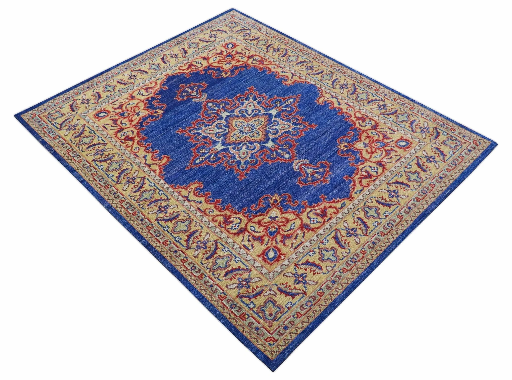 Isfahan Custom Made Traditional Blue And Beige Hand Knotted Wool Rug - Image 10