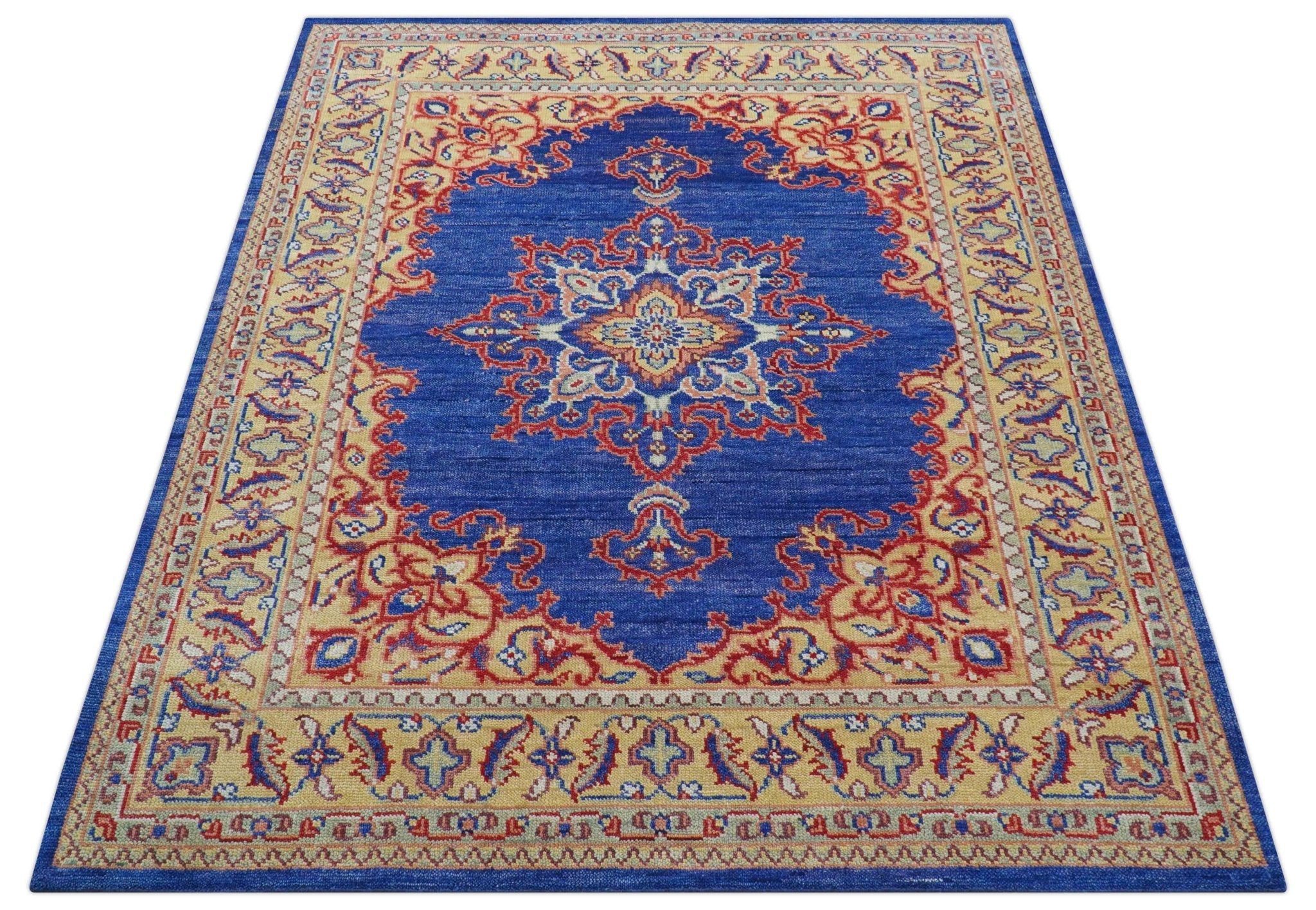 Isfahan Custom Made Traditional Blue And Beige Hand Knotted Wool Rug - Image 11