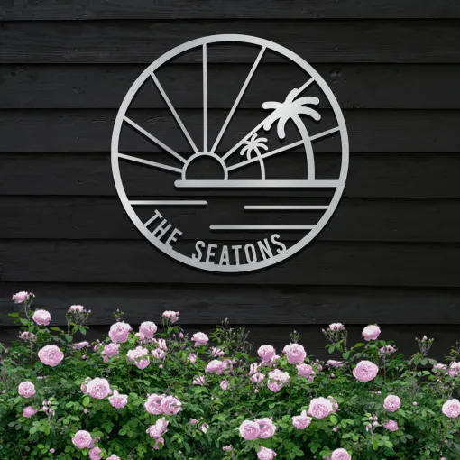 Island Sunset Palms Circle Name Sign - Image 4