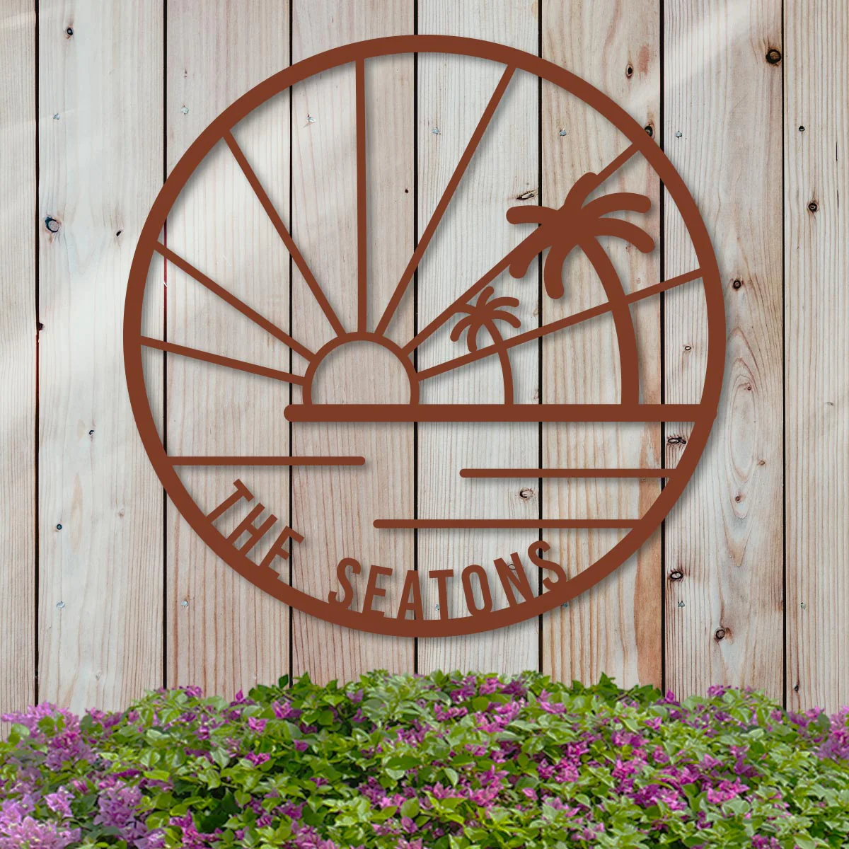Island Sunset Palms Circle Name Sign - Image 9