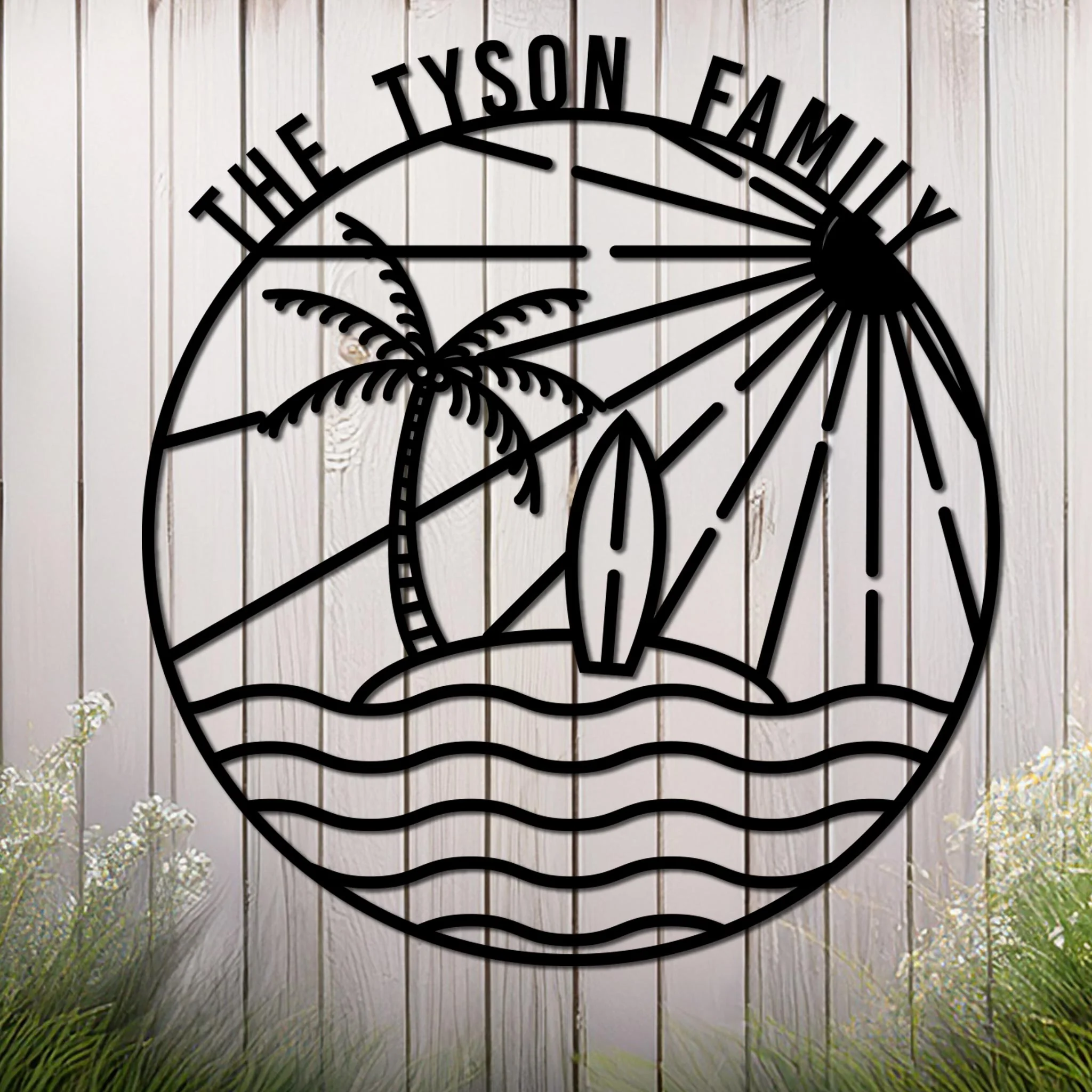 Island Sunset Waves Circle Name Sign - Image 8