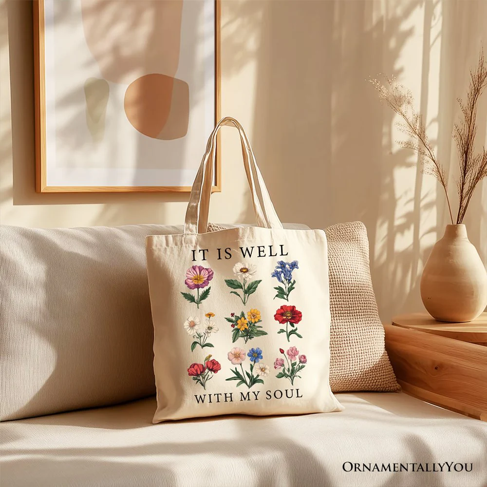 It Is Well With My Soul Christian Floral Canvas Tote Bag, Gift With Bible Verse Design - Image 4