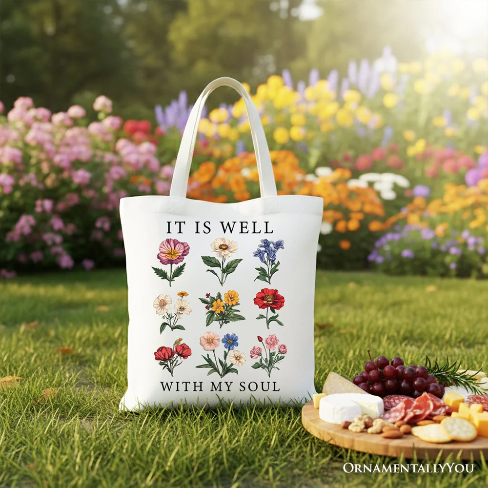 It Is Well With My Soul Christian Floral Canvas Tote Bag, Gift With Bible Verse Design - Image 5
