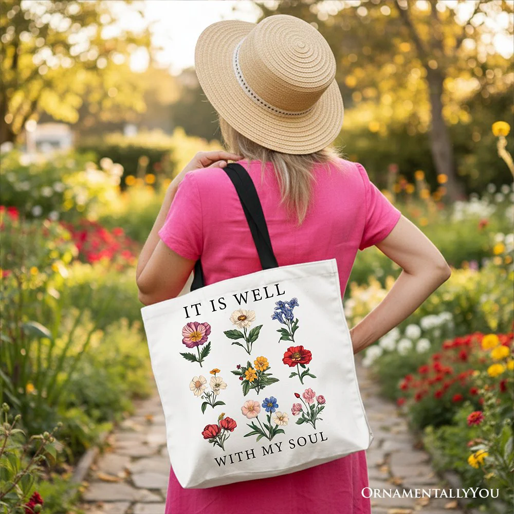 It Is Well With My Soul Christian Floral Canvas Tote Bag, Gift With Bible Verse Design - Image 6