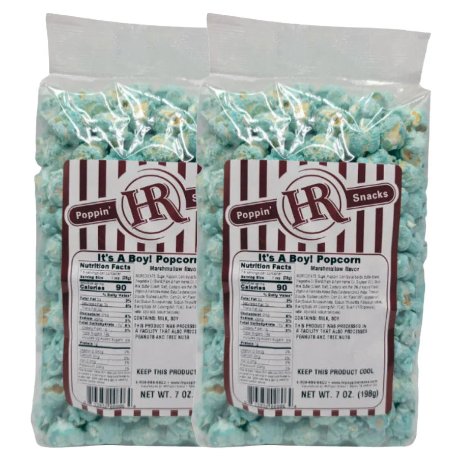 It's A Boy Blue Marshamallow Flavored Popcorn | 7 oz | Pack of 2 | HR Poppin' Snacks