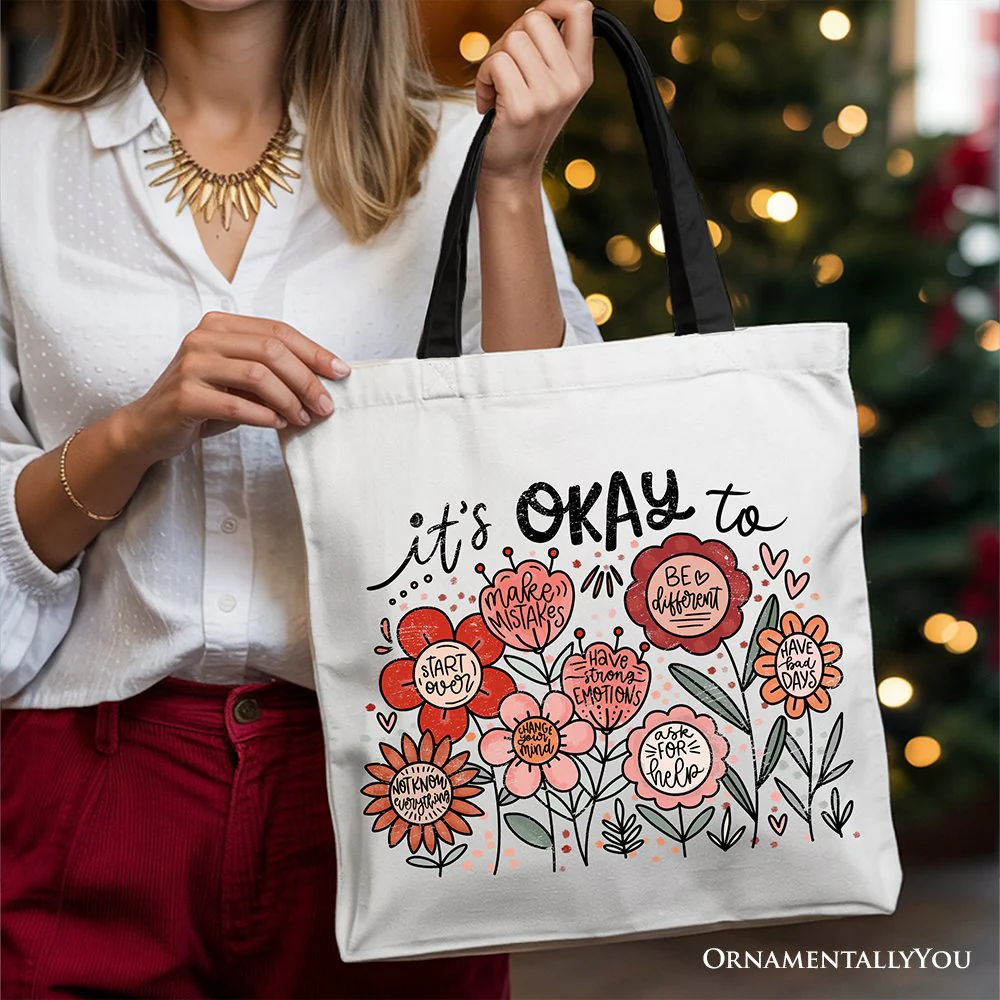 It's Okay Floral Affirmation Canvas Tote Bag, Boho Motivational Gift for Kind and Inspirational Women - Image 10