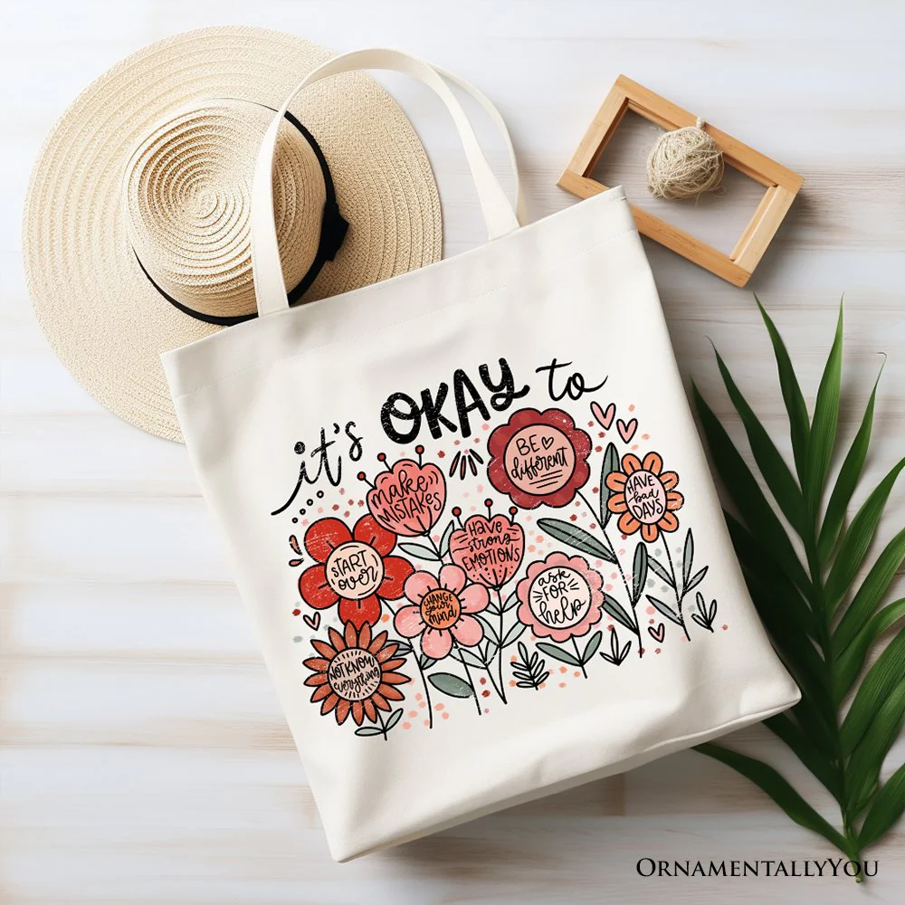 It's Okay Floral Affirmation Canvas Tote Bag, Boho Motivational Gift for Kind and Inspirational Women - Image 5
