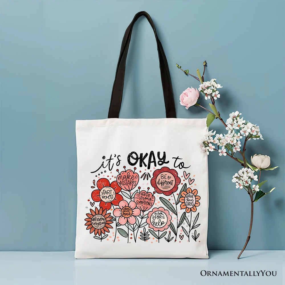 It's Okay Floral Affirmation Canvas Tote Bag, Boho Motivational Gift for Kind and Inspirational Women - Image 6