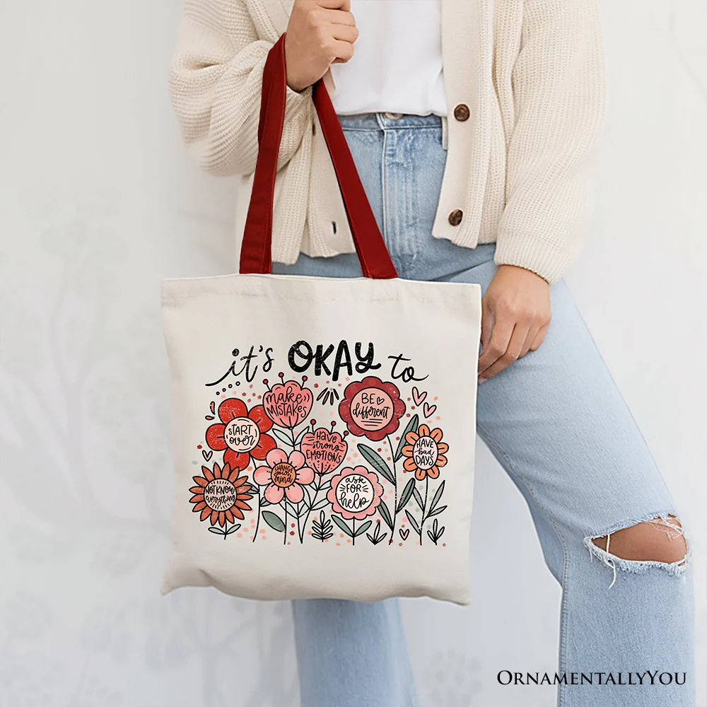 It's Okay Floral Affirmation Canvas Tote Bag, Boho Motivational Gift for Kind and Inspirational Women - Image 7