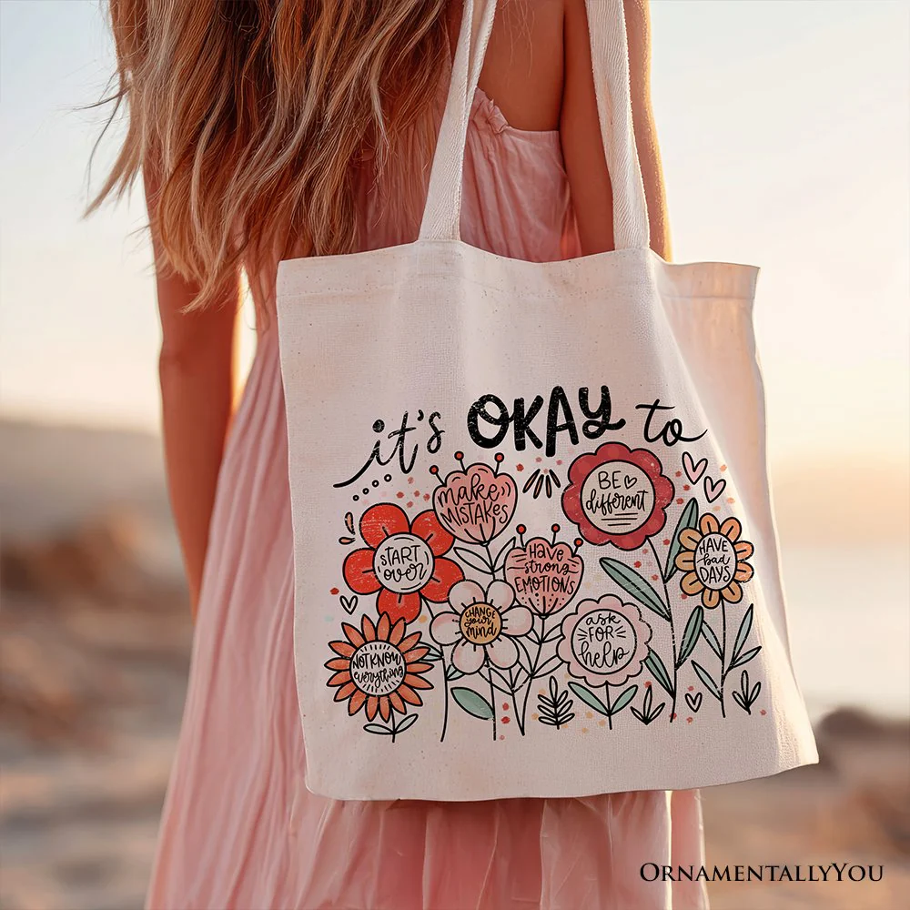 It's Okay Floral Affirmation Canvas Tote Bag, Boho Motivational Gift for Kind and Inspirational Women - Image 9