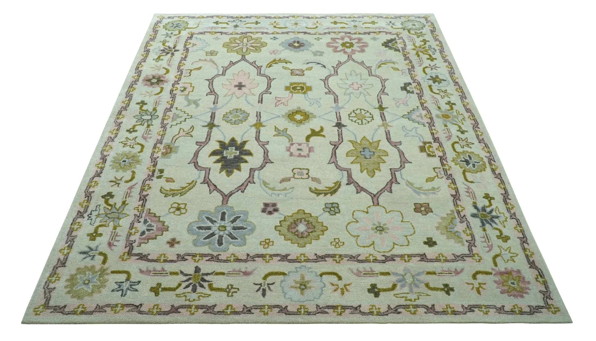 Ivory, Purple and Olive Floral Oushak Hand Tufted Custom Made wool rug - Image 10