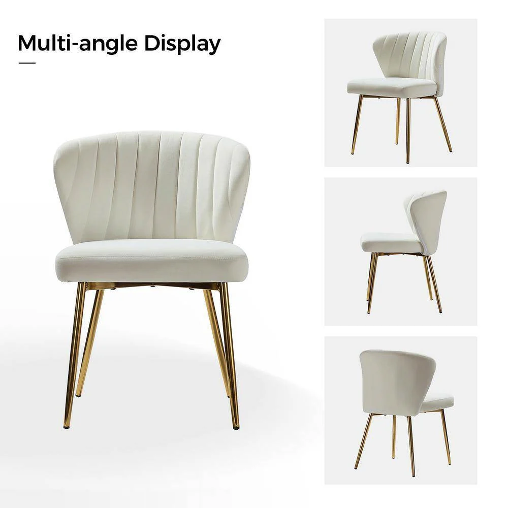 Ivory White Velvet Upholstered Wingback Accent Side Chair with Gold Metal Legs - Image 2