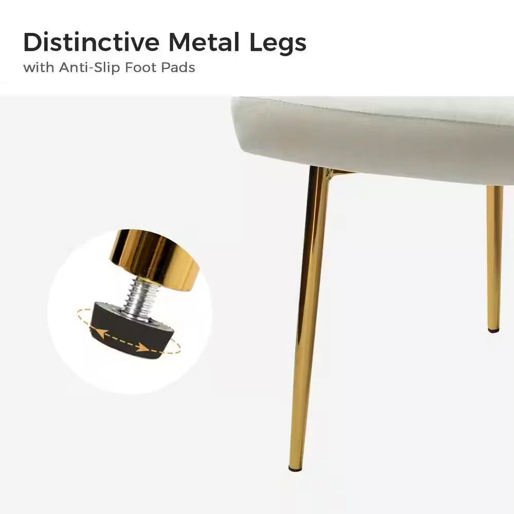 Ivory White Velvet Upholstered Wingback Accent Side Chair with Gold Metal Legs - Image 3