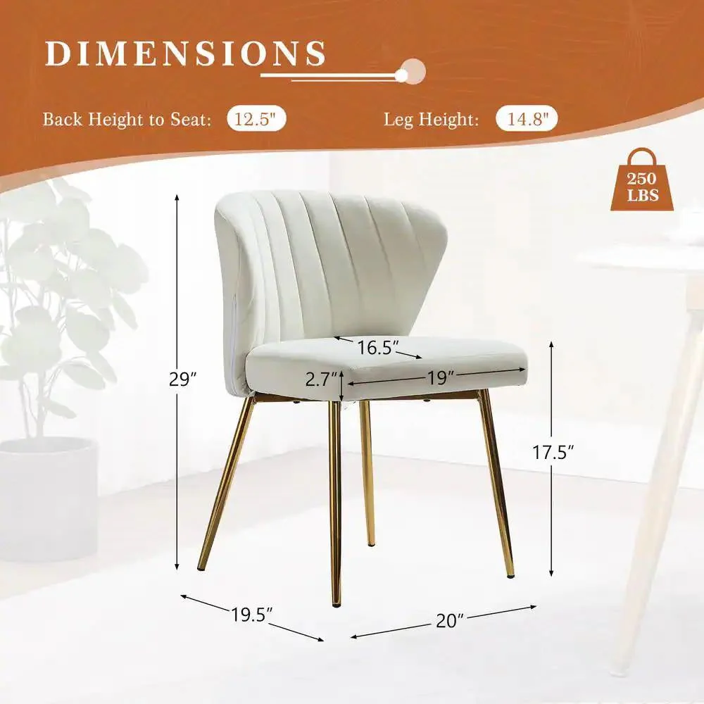 Ivory White Velvet Upholstered Wingback Accent Side Chair with Gold Metal Legs - Image 5