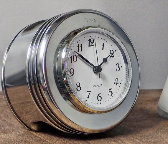 J-Cobs WWII Boeing Stearman Warbird Radial Engine Piston Mirror Polished Desk Clock - Image 2