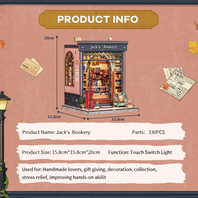 Jack's Bookery Dollhouse Kit - Miniature Wizardi Roombox Kit with LED Light F07M51-91-CWGC209 - Image 2