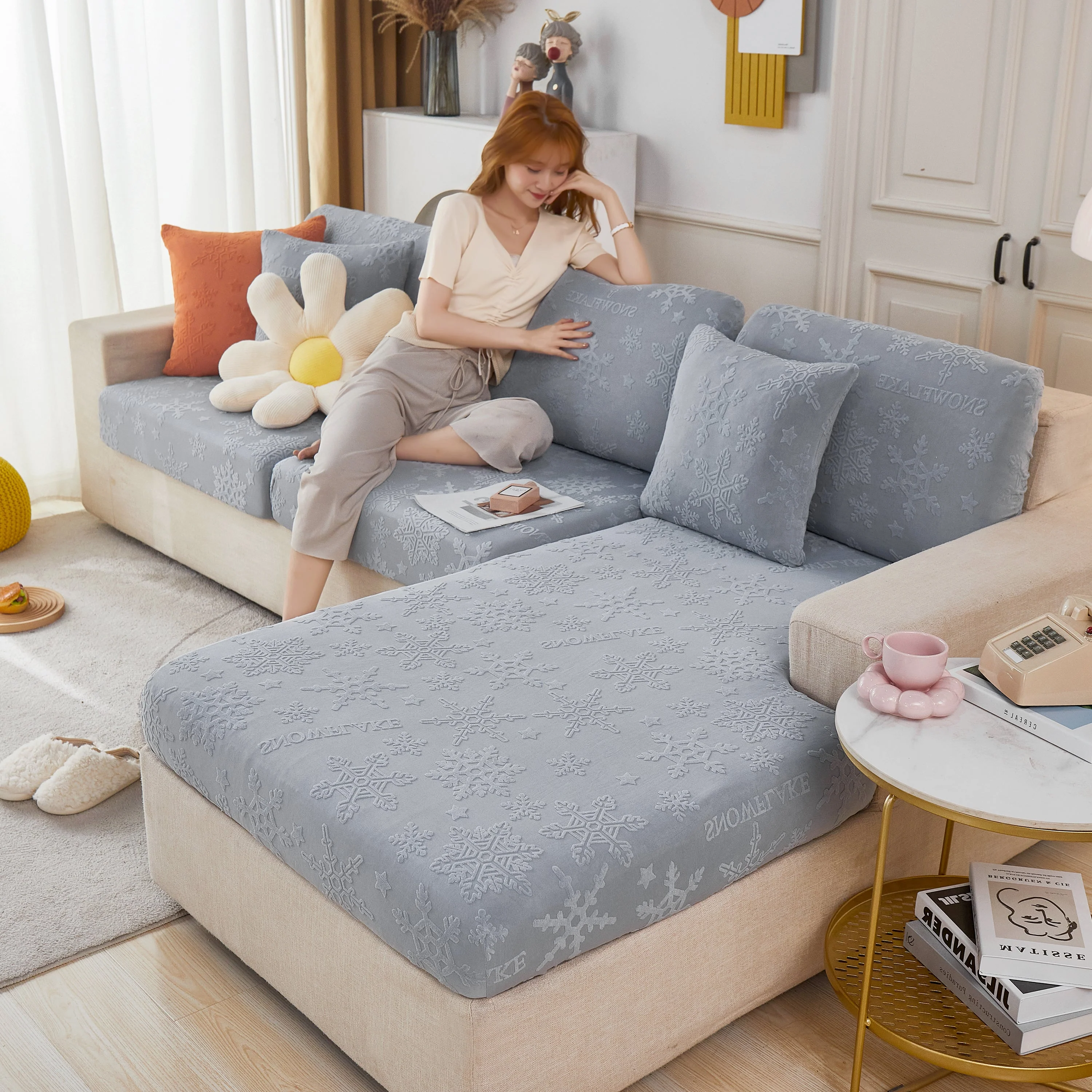 Jacquard Fabric Couch Cushion Covers, Elastic Stretch Sofa Protector for L-Shaped Couches and Pet-Friendly Living Rooms - Image 2