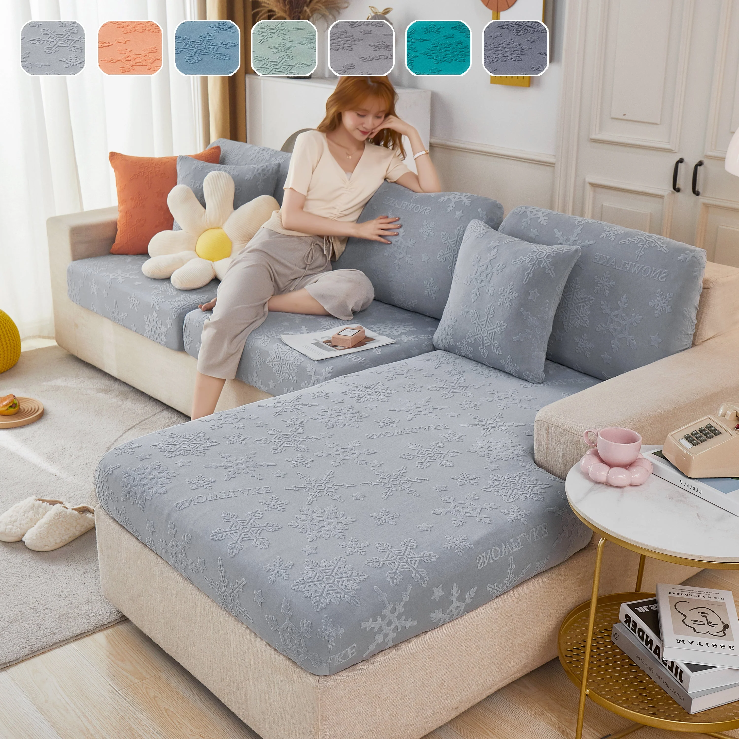 Jacquard Fabric Couch Cushion Covers, Elastic Stretch Sofa Protector for L-Shaped Couches and Pet-Friendly Living Rooms - Image 3