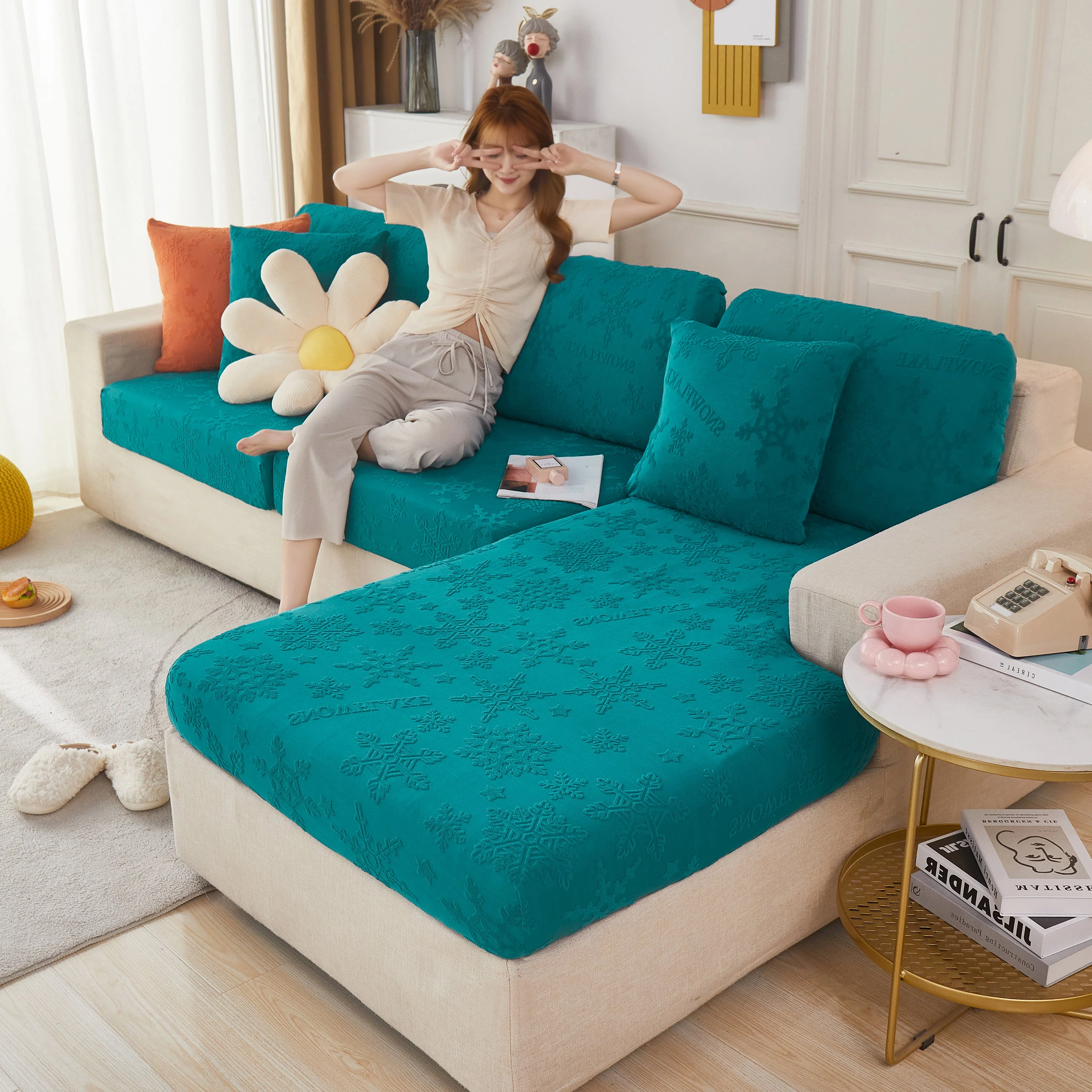 Jacquard Fabric Couch Cushion Covers, Elastic Stretch Sofa Protector for L-Shaped Couches and Pet-Friendly Living Rooms - Image 6