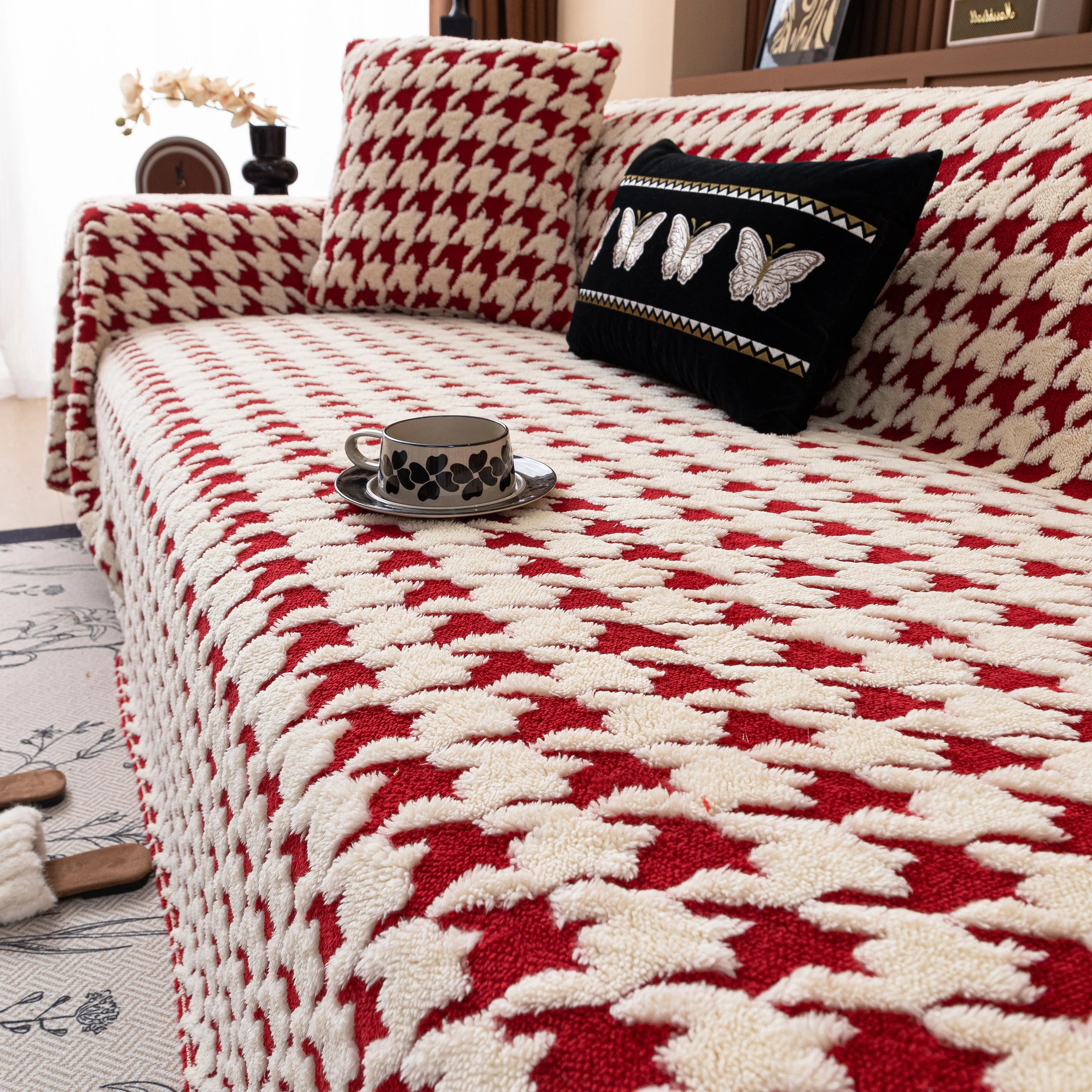 Jacquard Fleece Houndstooth Warm Cozy Couch Cover Blanket Decorative Throws for Sofas - Image 10