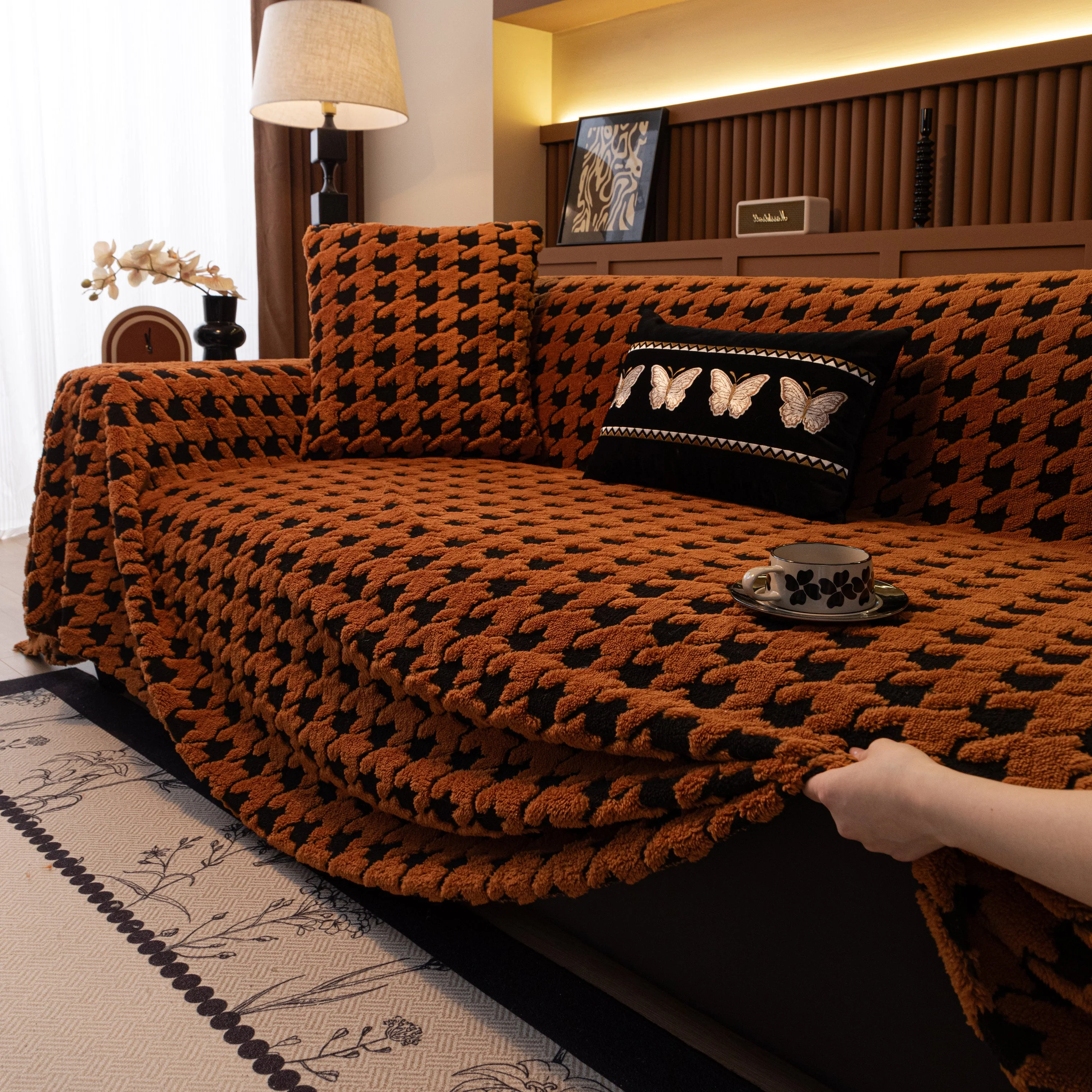 Jacquard Fleece Houndstooth Warm Cozy Couch Cover Blanket Decorative Throws for Sofas - Image 101