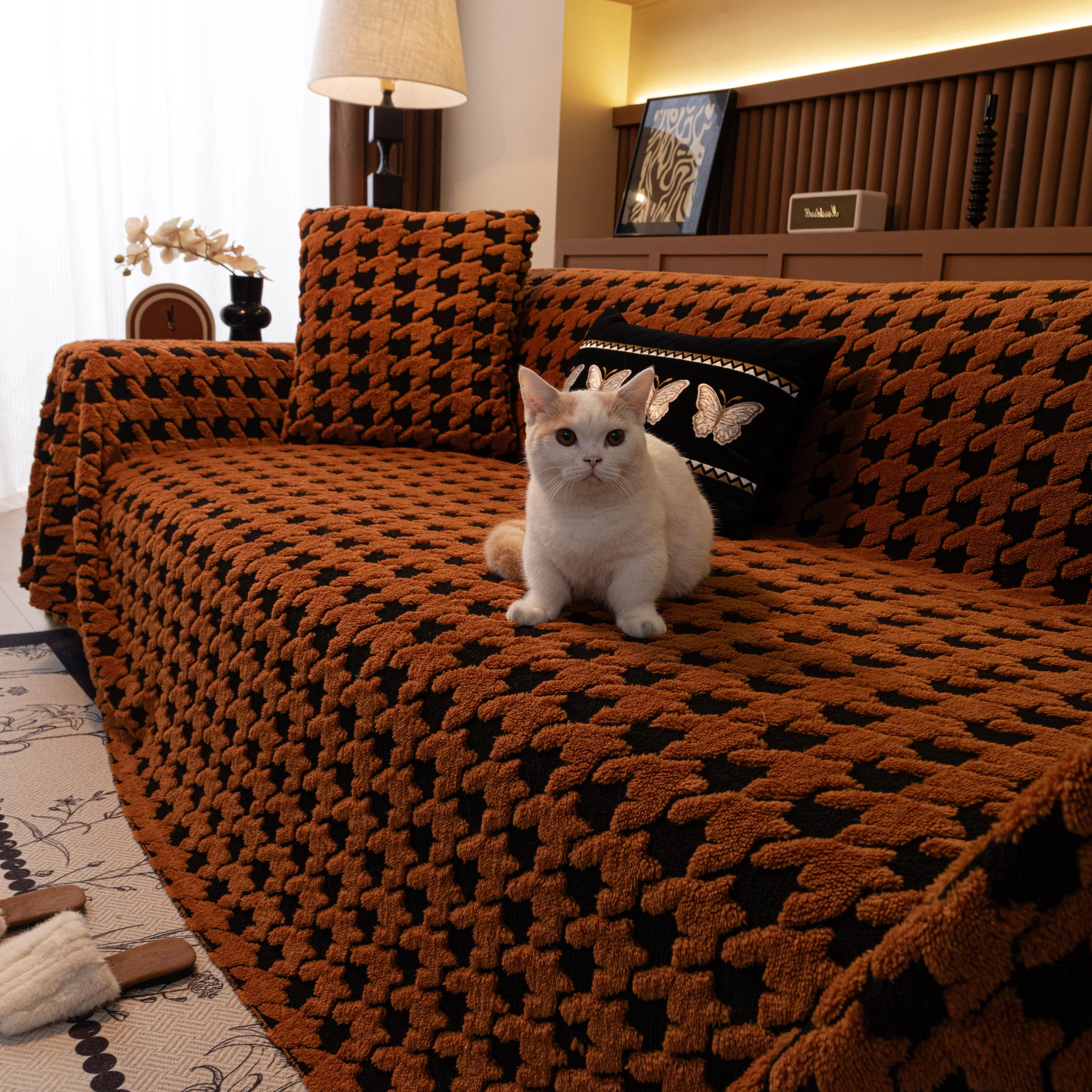 Jacquard Fleece Houndstooth Warm Cozy Couch Cover Blanket Decorative Throws for Sofas - Image 102