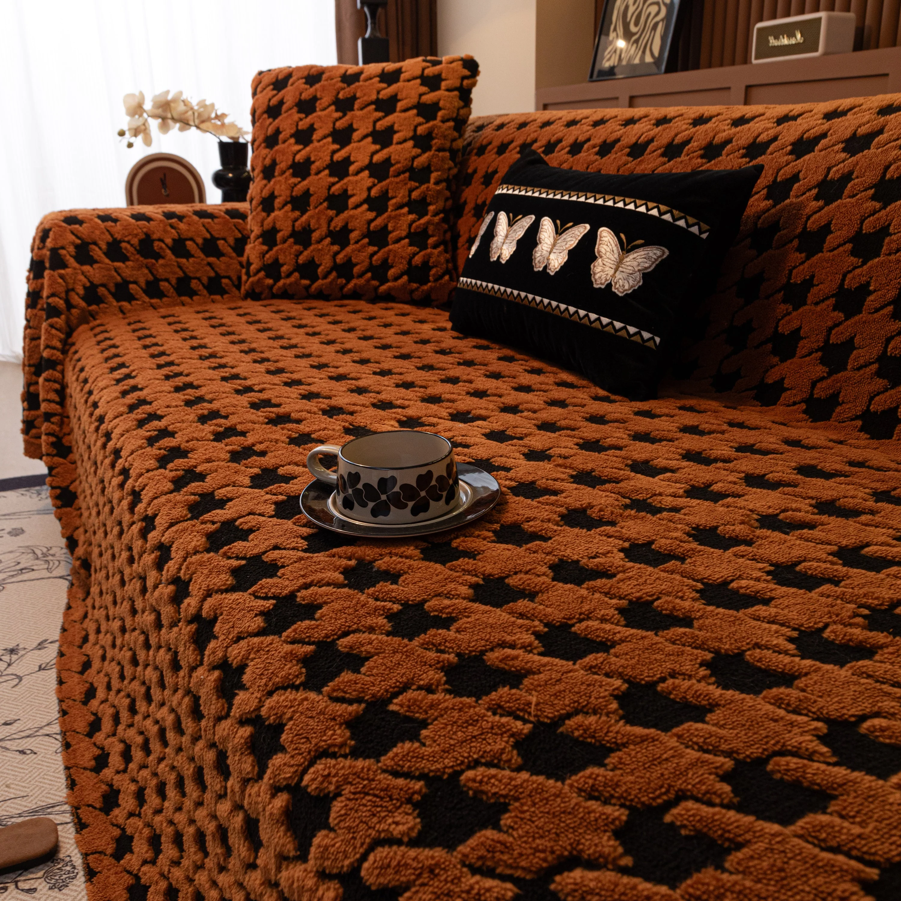 Jacquard Fleece Houndstooth Warm Cozy Couch Cover Blanket Decorative Throws for Sofas - Image 104