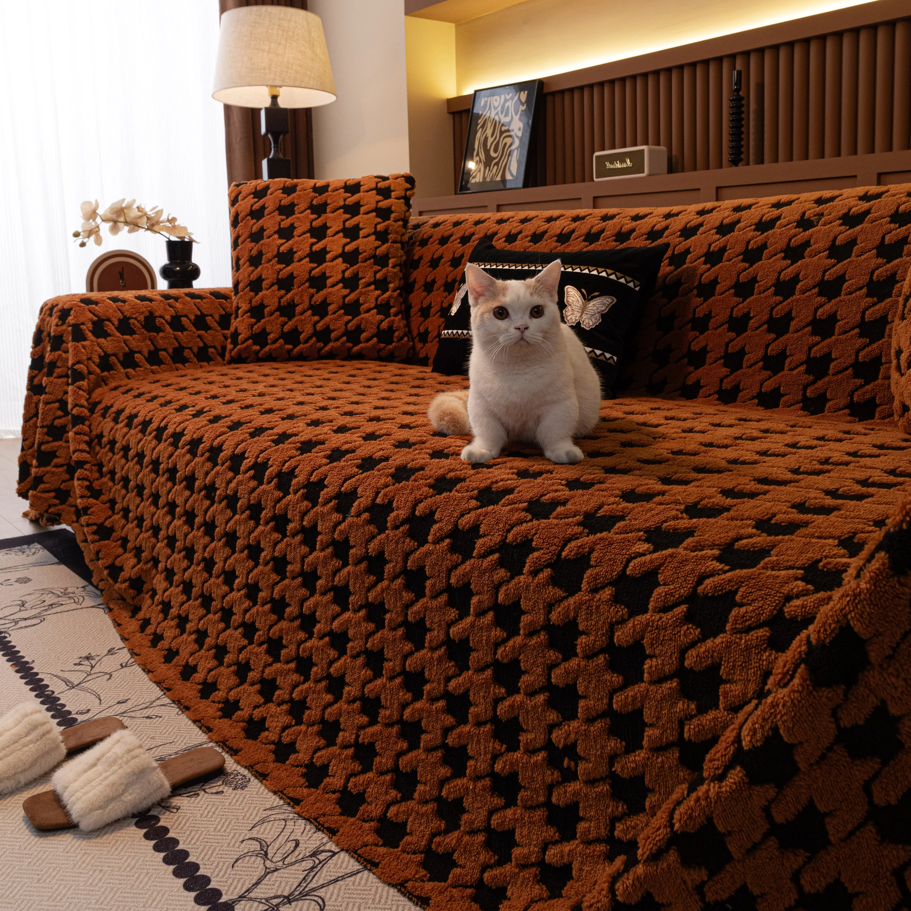 Jacquard Fleece Houndstooth Warm Cozy Couch Cover Blanket Decorative Throws for Sofas - Image 107