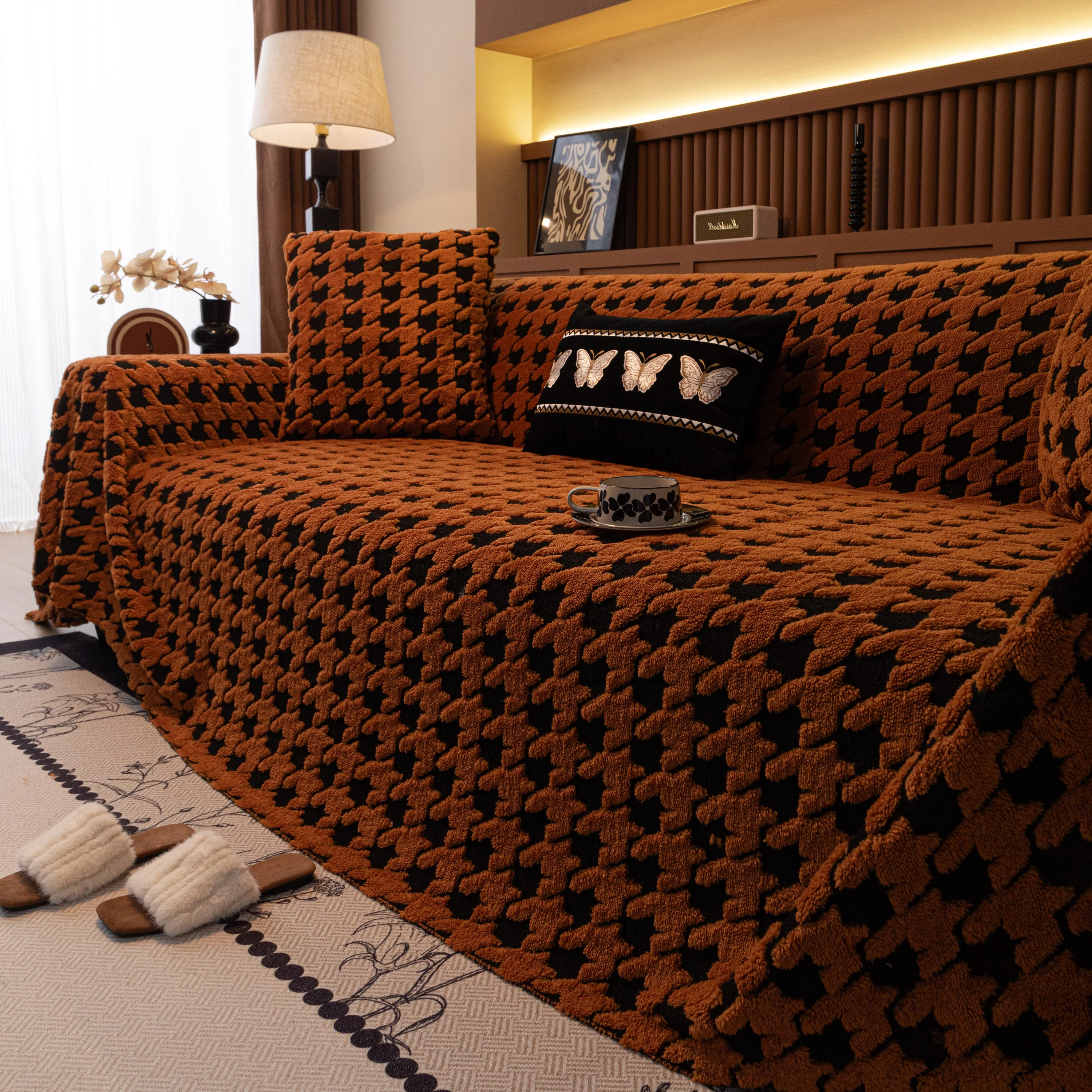 Jacquard Fleece Houndstooth Warm Cozy Couch Cover Blanket Decorative Throws for Sofas - Image 108
